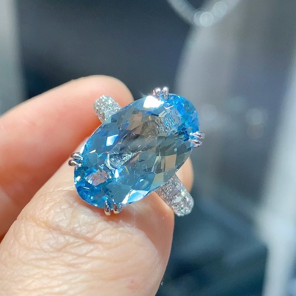 14k Gold 6.38 Ctw Natural Aquamarine & Diamond Ring - 5