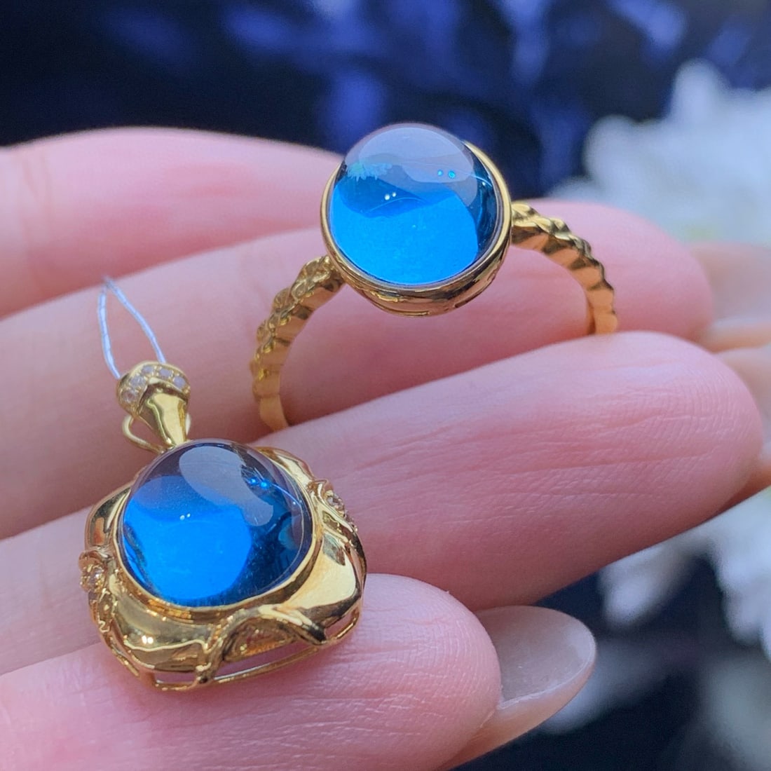 14k Gold 8.86 Ct Natural Topaz & Diamond Jewelry Set - 2