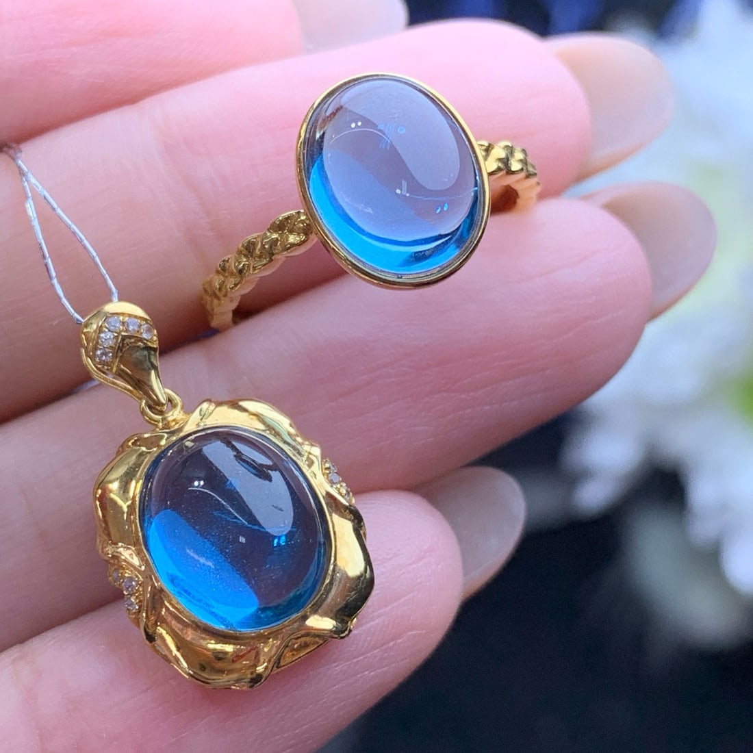 14k Gold 8.86 Ct Natural Topaz & Diamond Jewelry Set - 4