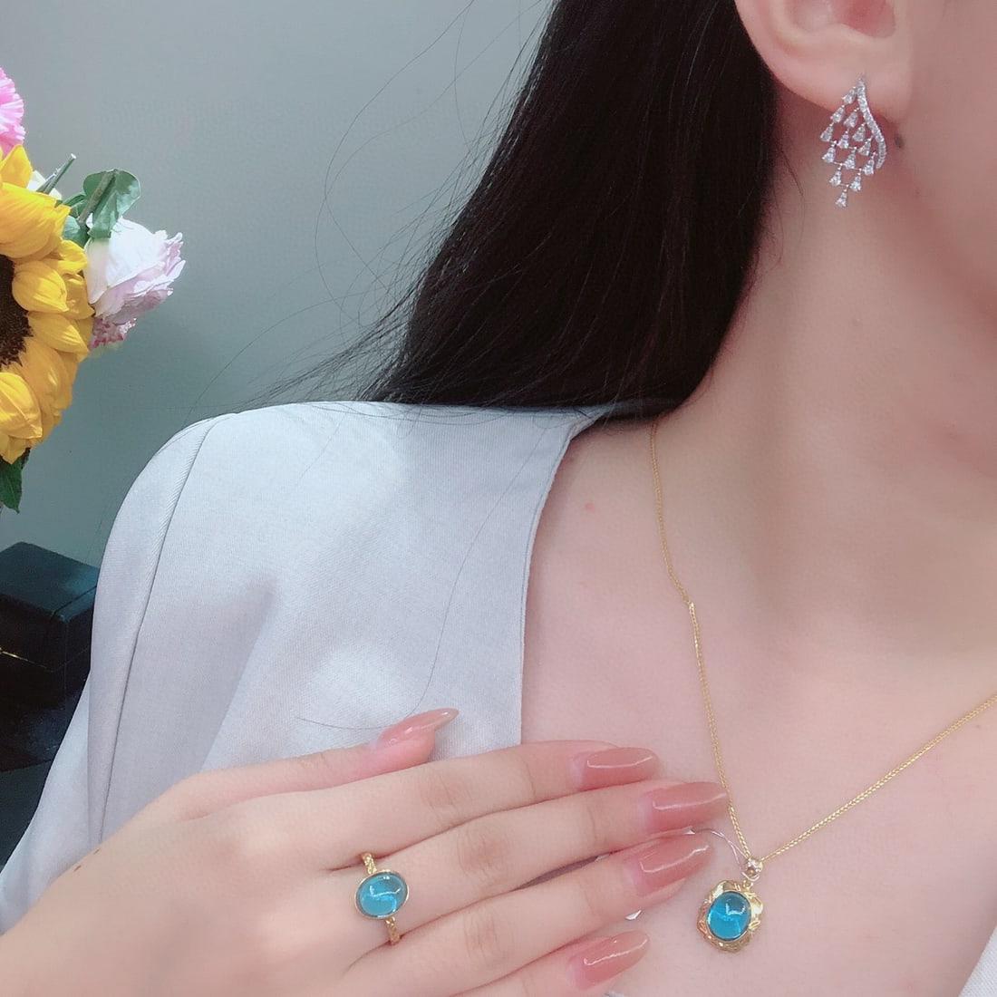 14k Gold 8.86 Ct Natural Topaz & Diamond Jewelry Set - 6