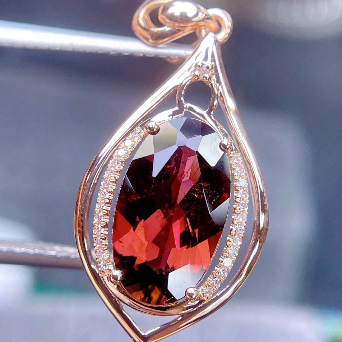 14k Gold 2.65 Ct Natural Tourmaline & Diamond Pendant( Without Chain ) - 3