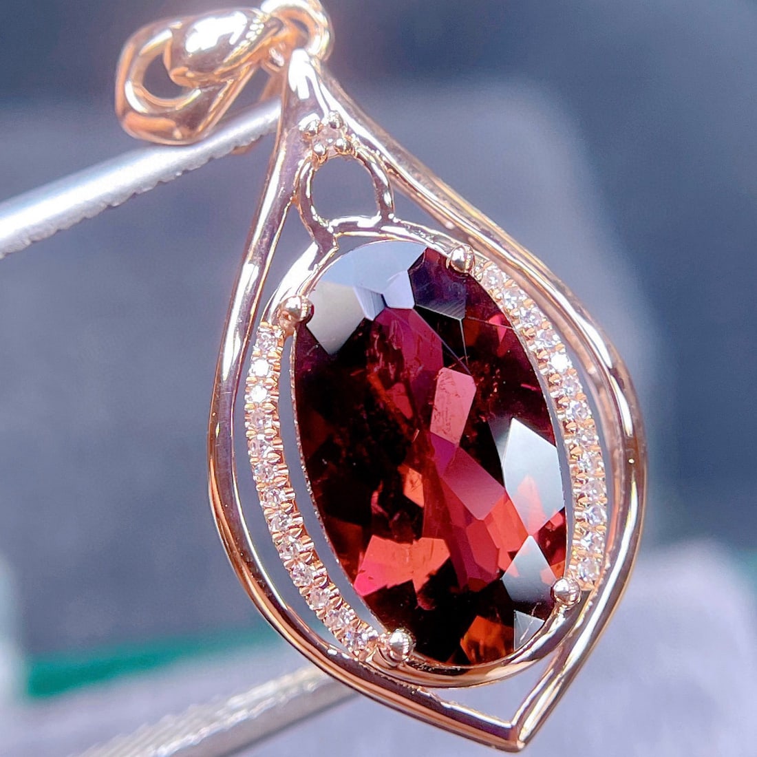 14k Gold 2.65 Ct Natural Tourmaline & Diamond Pendant( Without Chain ) - 4