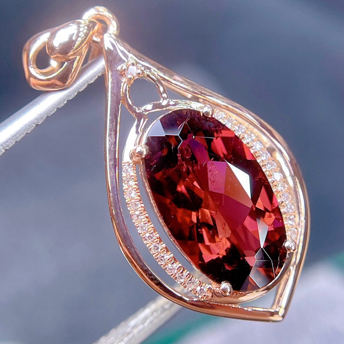 14k Gold 2.65 Ct Natural Tourmaline & Diamond Pendant( Without Chain ) - 5