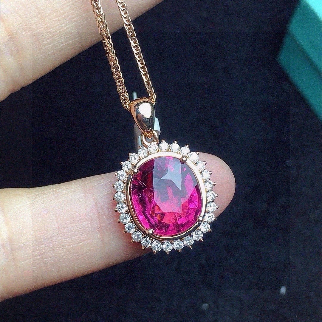 14k Gold 3.33 Ct Natural Tourmaline & Diamond Pendant( Without Chain ) - 2