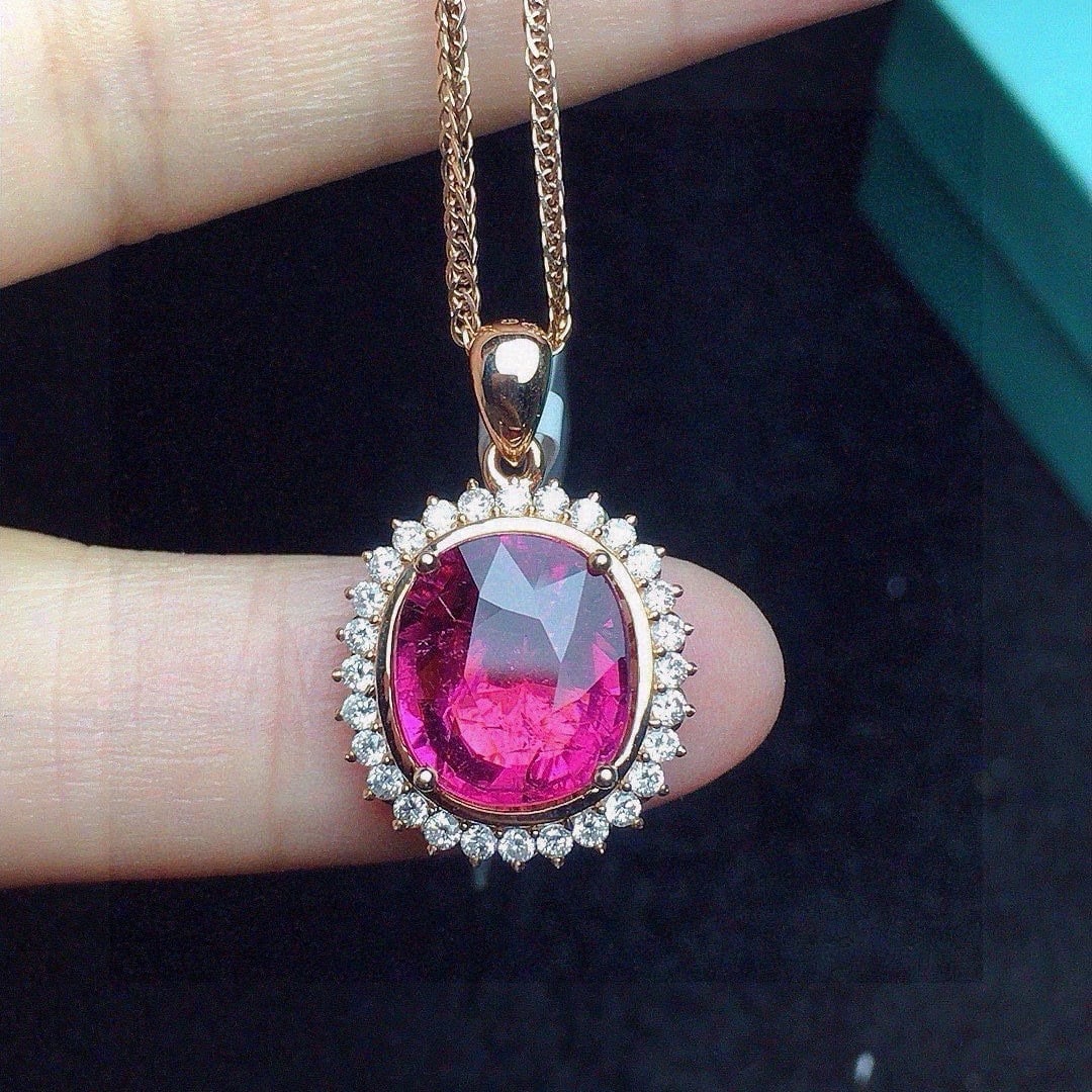 14k Gold 3.33 Ct Natural Tourmaline & Diamond Pendant( Without Chain ) - 3