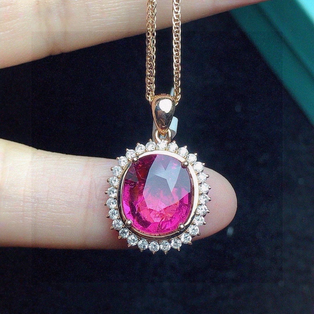 14k Gold 3.33 Ct Natural Tourmaline & Diamond Pendant( Without Chain ) - 4