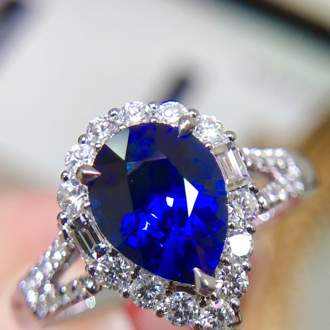 14k Gold 2.12 Ctw Natural Sapphire & Diamond Ring/pendant( Without Chain ): Ref:231064219 // gold content:14k gold // ring size:7. 25us // // main gemstone:sapphire // shape:pear // carat weight:1. 62ct // color:royal blue // treatment:natural // // adjacent gemstone 2 :