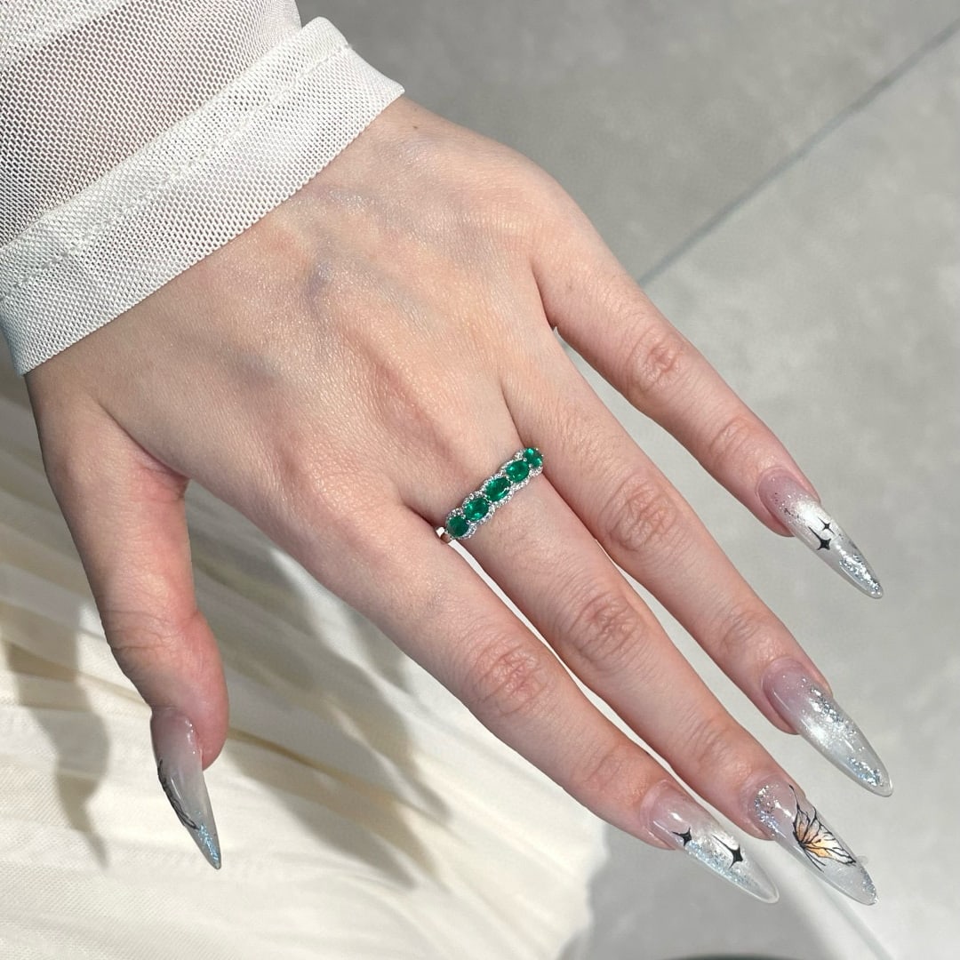 14k Gold 0.78 Ct Natural Emerald & Diamond Ring - 3