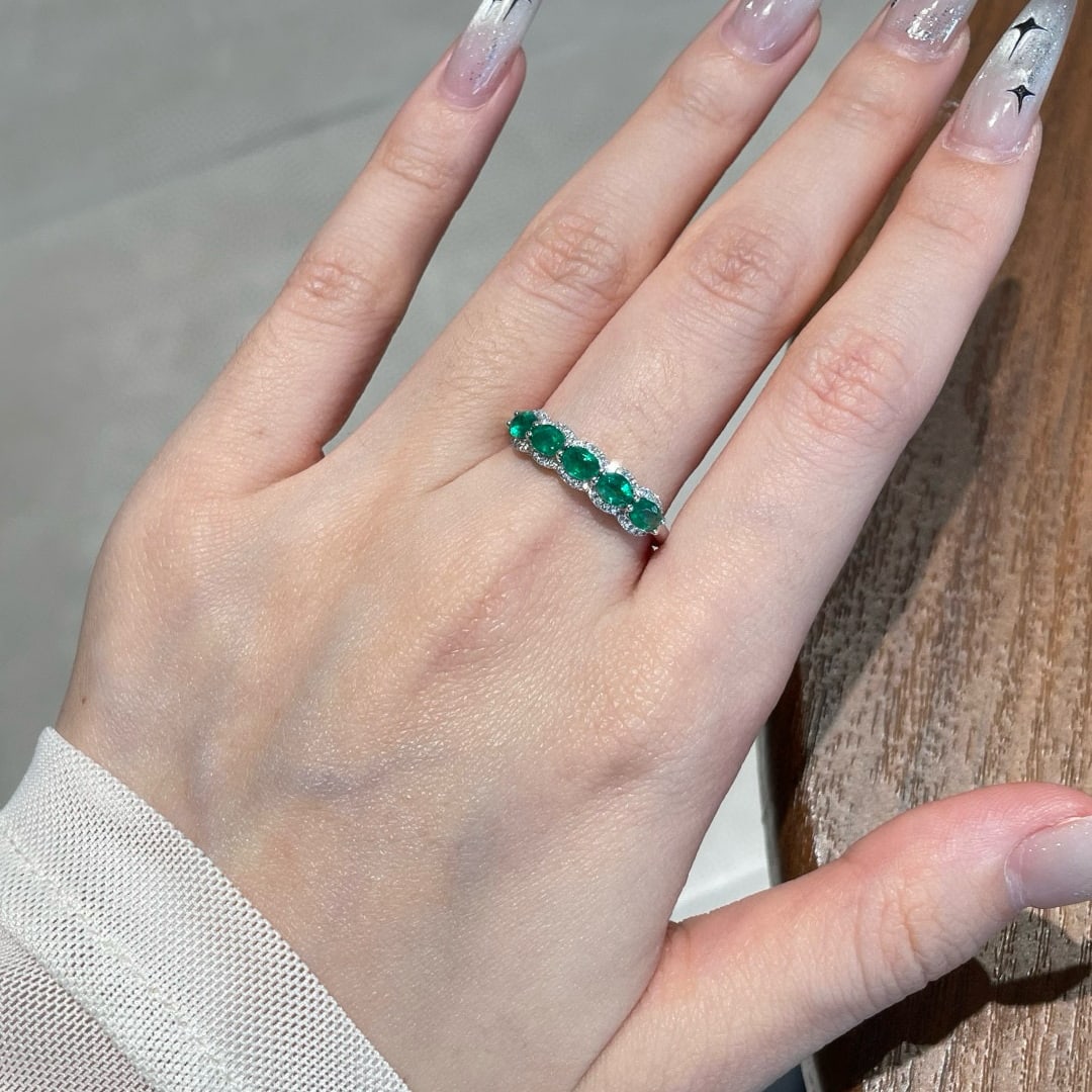 14k Gold 0.78 Ct Natural Emerald & Diamond Ring - 5