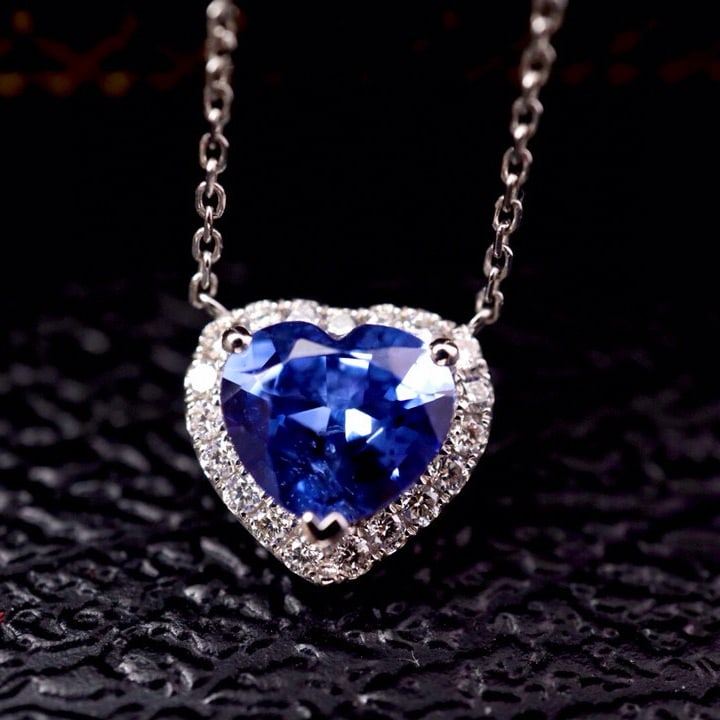14k Gold 1.59 Ctw Natural Sapphire & Diamond Necklace: Ref:231064230 // gold content:14k gold // main gemstone:sapphire // shape:heart // carat weight:1. 44ct // color:blue // treatment:natural // // adjacent gemstone 2 : diamond // shape:round //