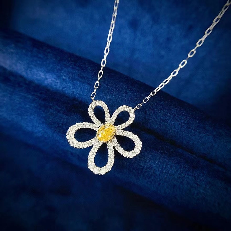 14k Gold 0.48 Ctw Natural Yellow Diamond & Diamond Necklace: Ref:231064237 // gold content:14k gold // main gemstone:yellow diamond // shape:oval // carat weight:0. 13ct // color:yellow // treatment:natural // // adjacent gemstone 2 : diamond // shape:round