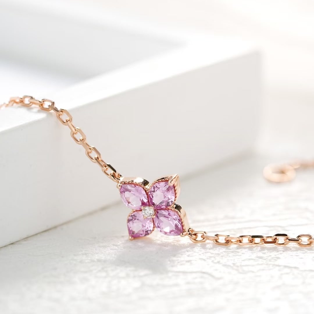 14k Gold 0.54 Ctw Natural Sapphire & Diamond Bracelet: Ref:231064240 // gold content:14k gold // main gemstone:sapphire // shape:marquise // carat weight:0. 53ct // color:pink // treatment:natural // // adjacent gemstone 2 : diamond // shape:round //