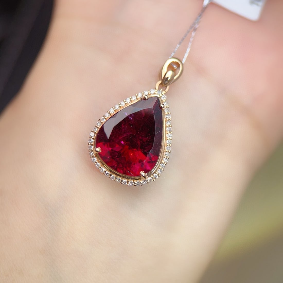 14k Gold 6.06 Ctw Natural Tourmaline & Diamond Pendant( Without Chain ) - 6