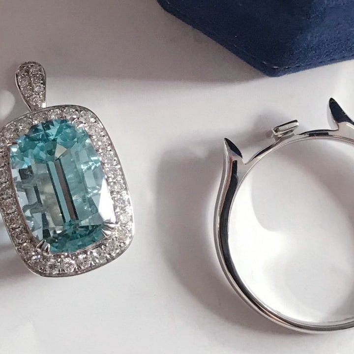 14k Gold 4.09 Ctw Natural Aquamarine & Diamond Ring/pendant( Without Chain ) - 5