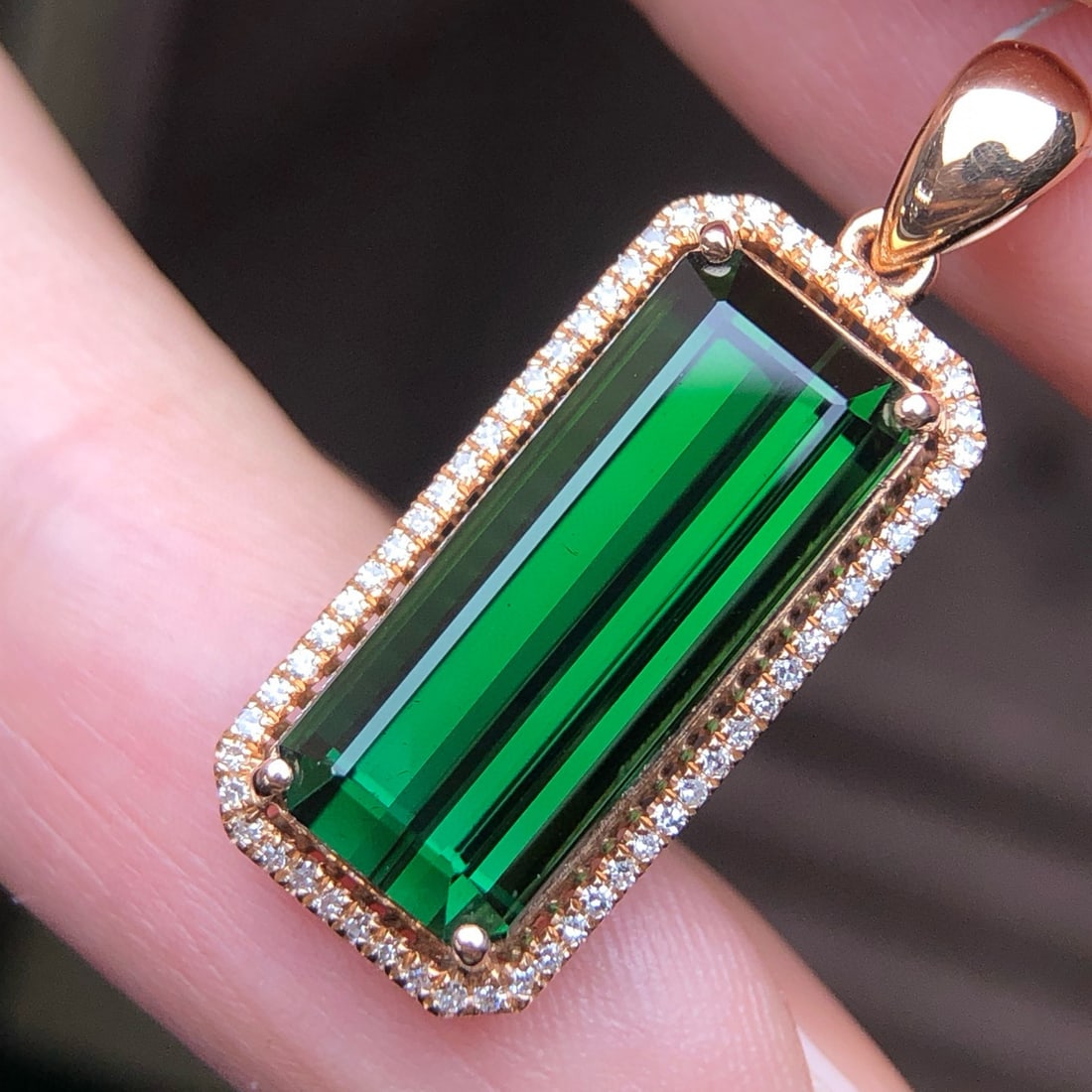 14k Gold 7.15 Ct Natural Tourmaline & Diamond Pendant( Without Chain ) - 2