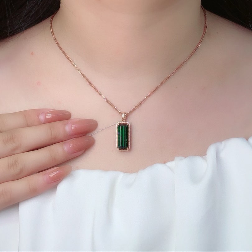 14k Gold 7.15 Ct Natural Tourmaline & Diamond Pendant( Without Chain ) - 3