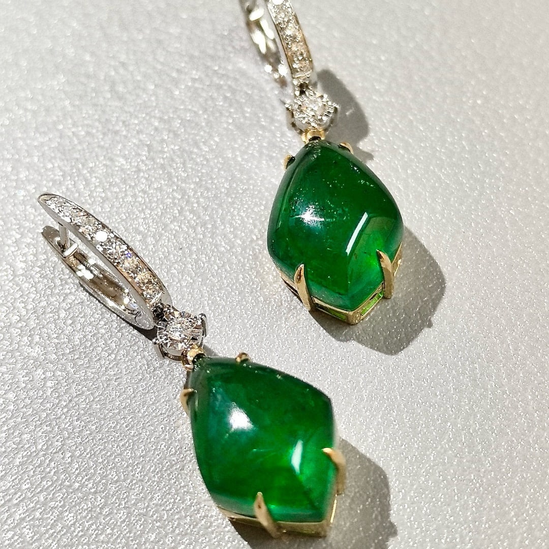 14k Gold 17.12 Ctw Vivid Green Natural Emerald & Diamond Earrings (1 of 9)