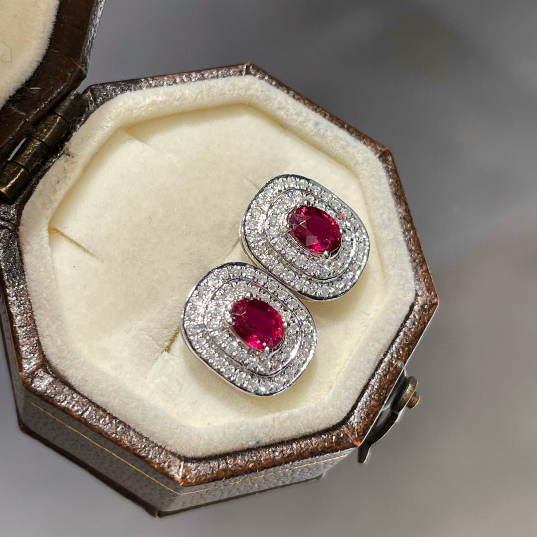 14k Gold 0.59 Ct Natural Ruby & Diamond Earrings - 2