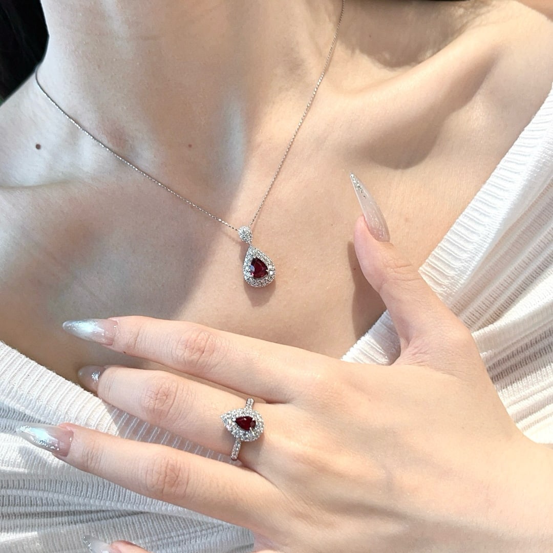 14k Gold 2.23 Ct Natural Ruby & Diamond Jewelry Set - 5