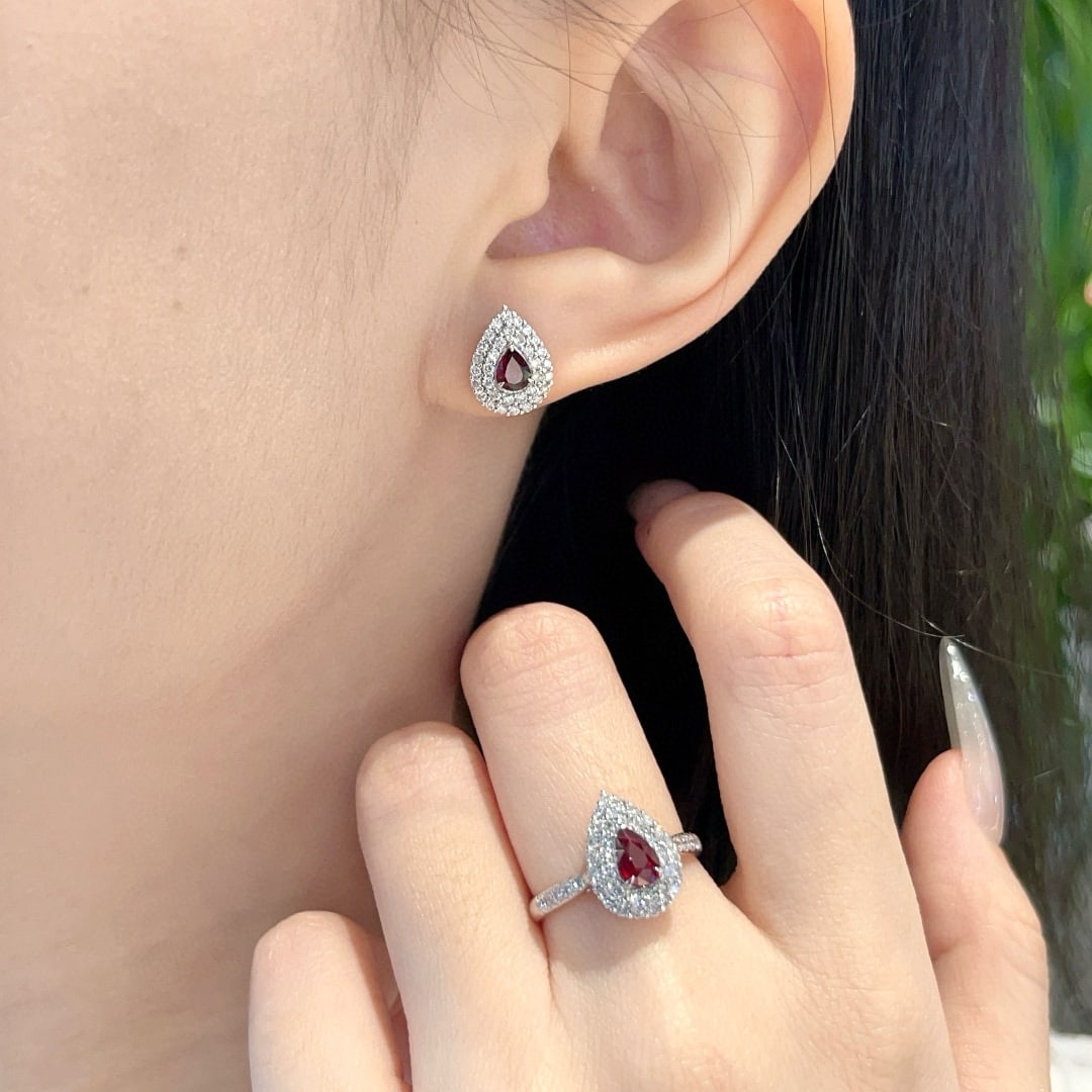 14k Gold 2.23 Ct Natural Ruby & Diamond Jewelry Set - 6