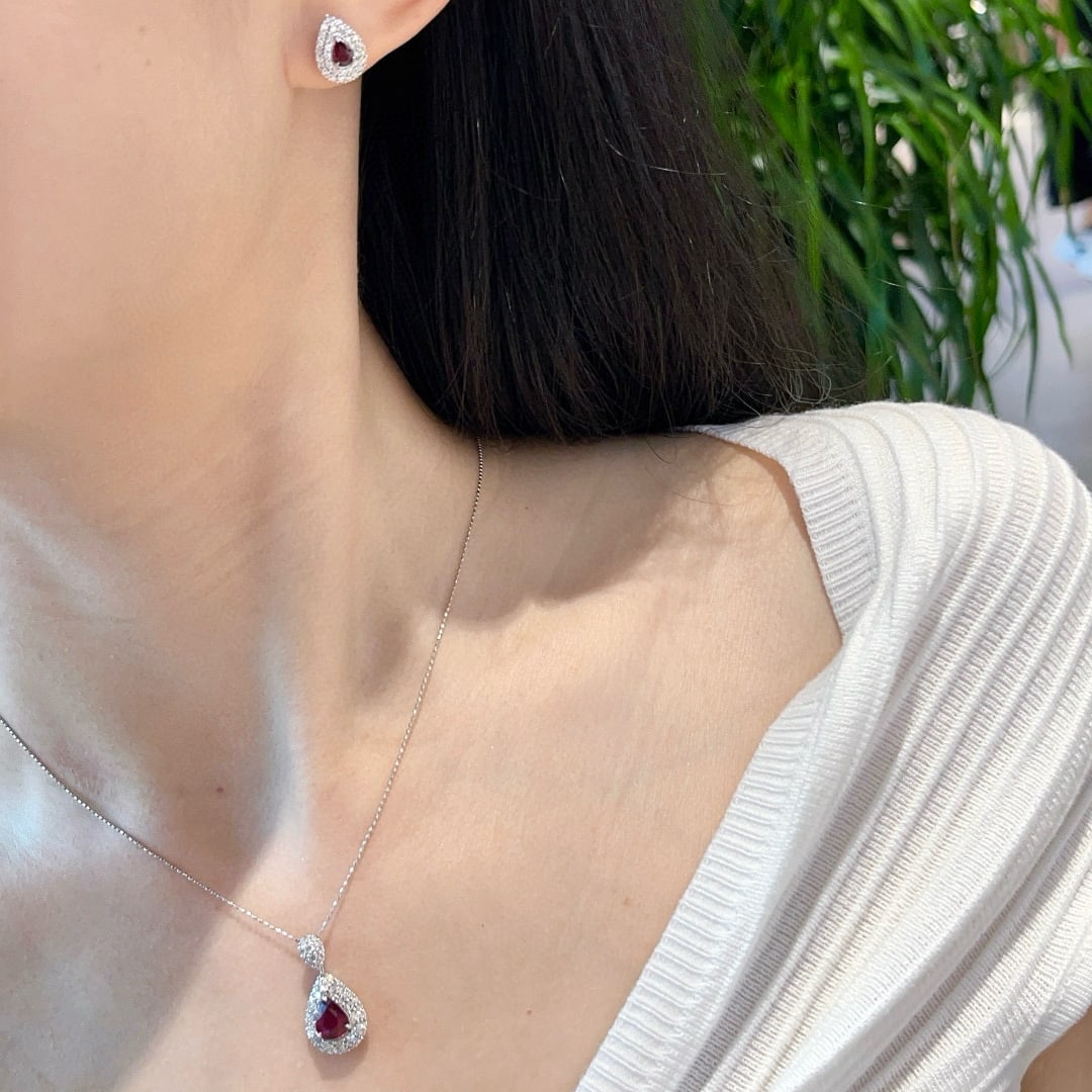 14k Gold 2.23 Ct Natural Ruby & Diamond Jewelry Set - 7