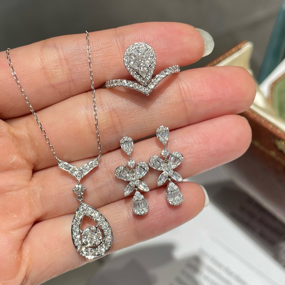 14k Gold 1.80 Ct Natural H Diamond Jewelry Set - 2