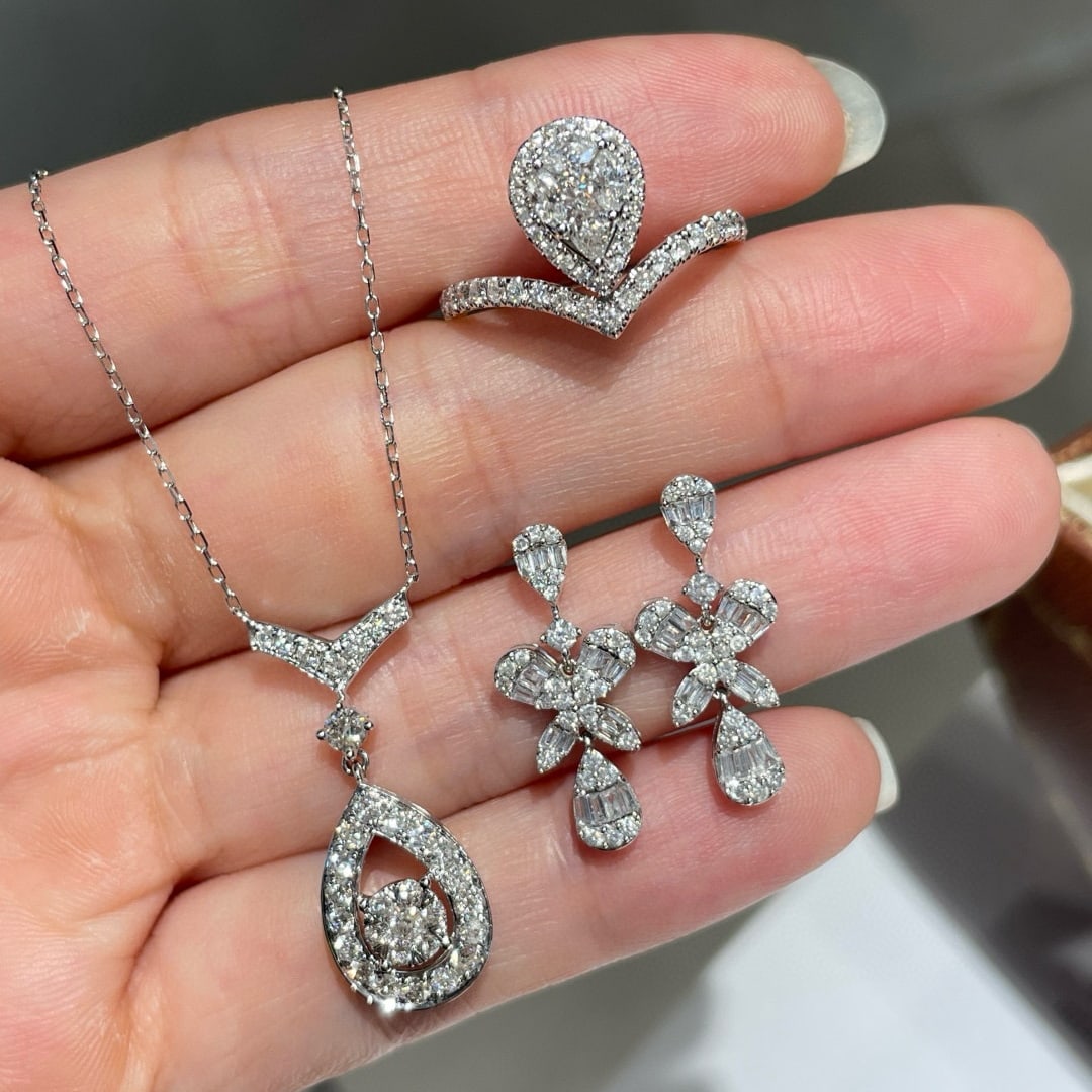 14k Gold 1.80 Ct Natural H Diamond Jewelry Set - 3