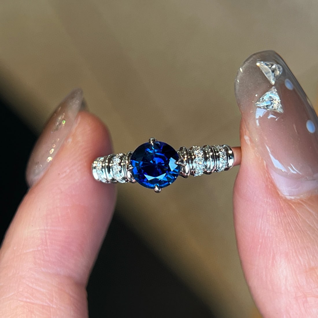 14k Gold 1.01 Ctw Natural Sapphire & Diamond Ring: Ref:231064378 // gold content:14k gold // ring size:7. 25us // // main gemstone:sapphire // shape:round // carat weight:0. 93ct // color:blue // treatment:natural // cut grade:g // // adjacent