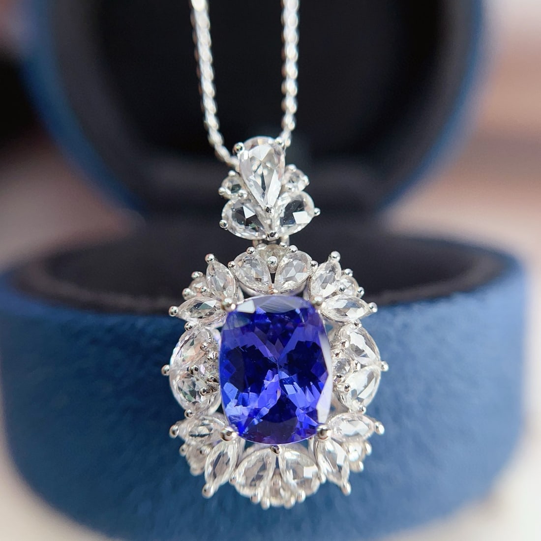 14k Gold 2.45 Ct Natural Tanzanite & Sapphire Pendant( Without Chain ) - 2