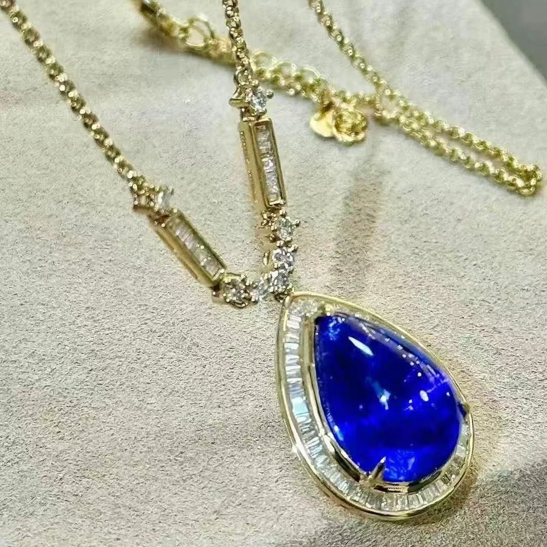 14k Gold 8.14 Ctw Natural Tanzanite & Diamond Necklace - 7