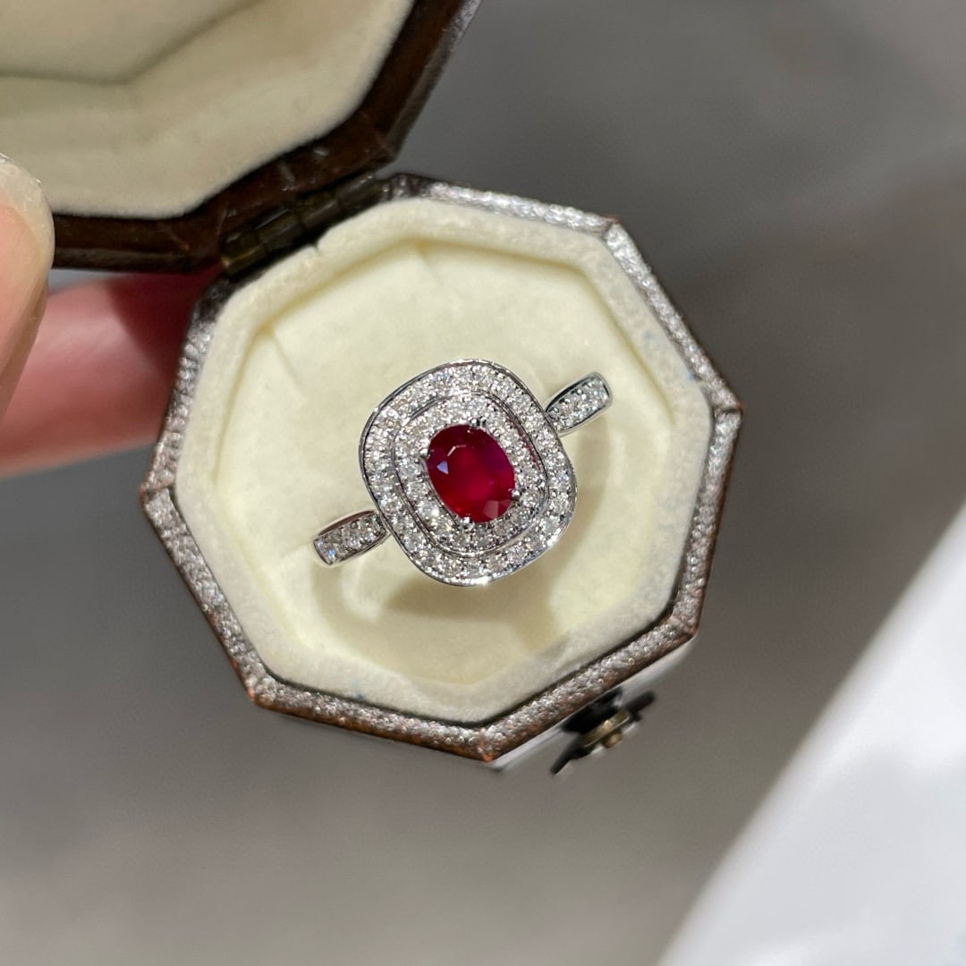 14k Gold 0.45 Ct Natural Ruby & Diamond Ring: Ref:231064440 // gold content:14k gold // ring size:7. 25us // // main gemstone:ruby // shape:oval // carat weight:0. 45ct // color:pigeonblood red // treatment:natural // // adjacent gemstone 2 : dia