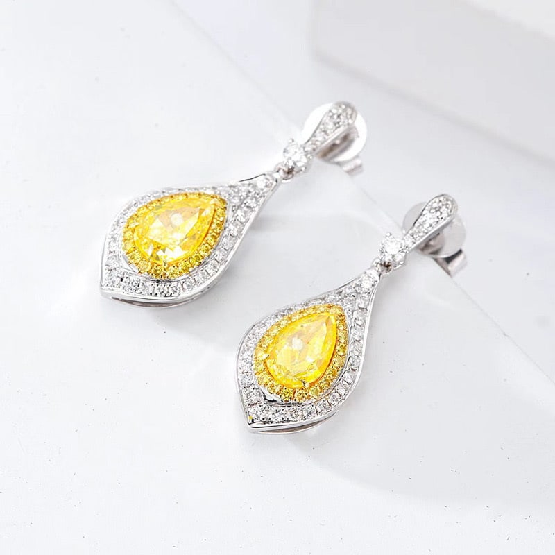 14k Gold 1.47 Ctw Natural Yellow Diamond & Diamond Earrings - 4