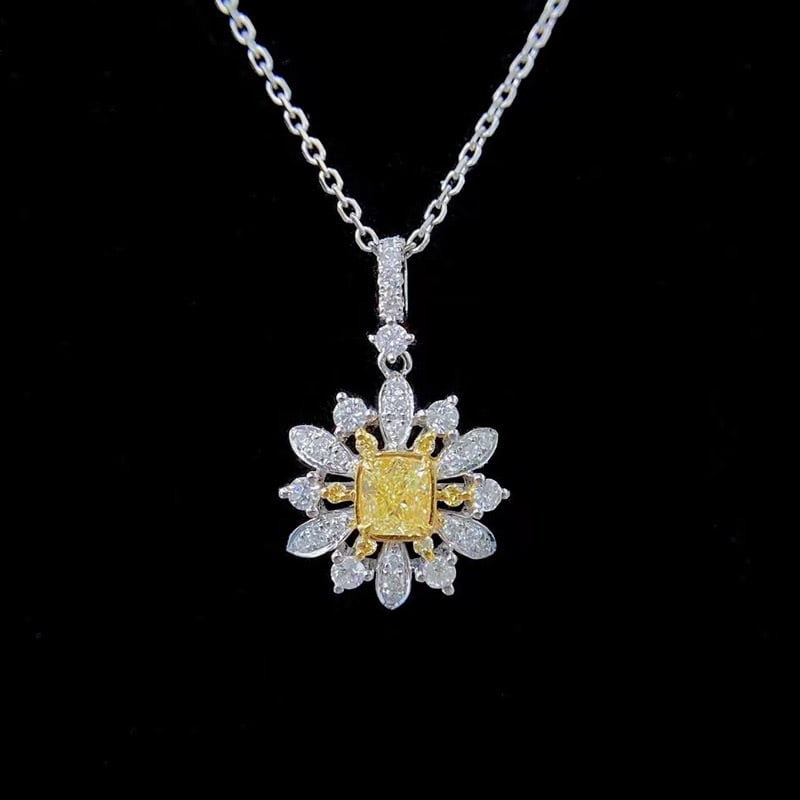 14k Gold 0.45 Ctw Natural Yellow Diamond & Diamond Pendant( Without Chain ): Ref:231065078 // gold content:14k gold // main gemstone:yellow diamond // shape:cushion // carat weight:0. 22ct // color:yellow // treatment:natural // // adjacent gemstone 2 : diamond // shape:round