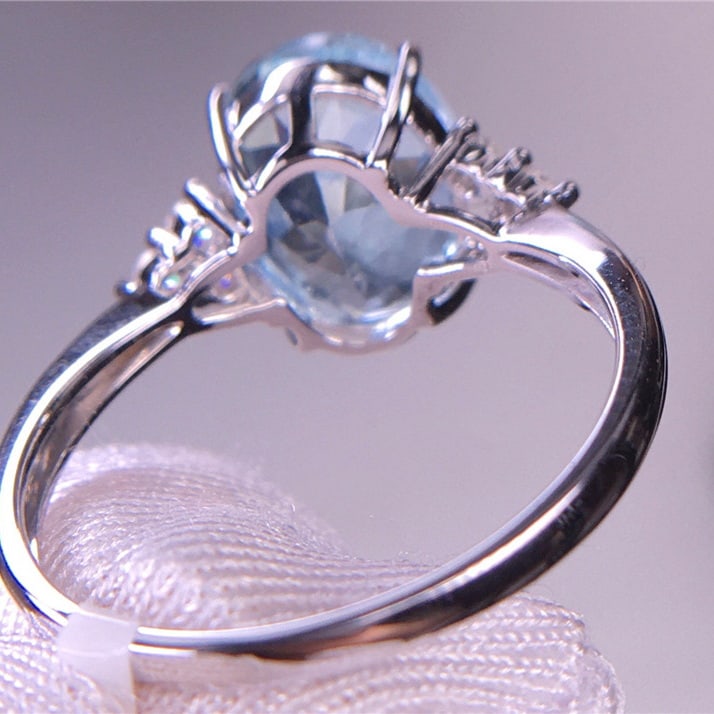 14k Gold 3.25 Ct Natural Aquamarine & Diamond Ring - 5
