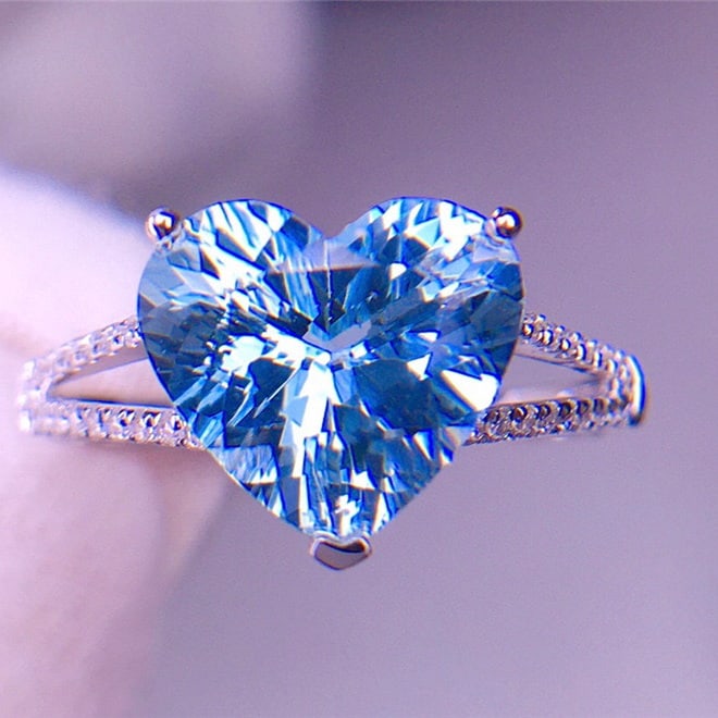 14k Gold 3.05 Ct Natural Aquamarine & Diamond Ring - 5