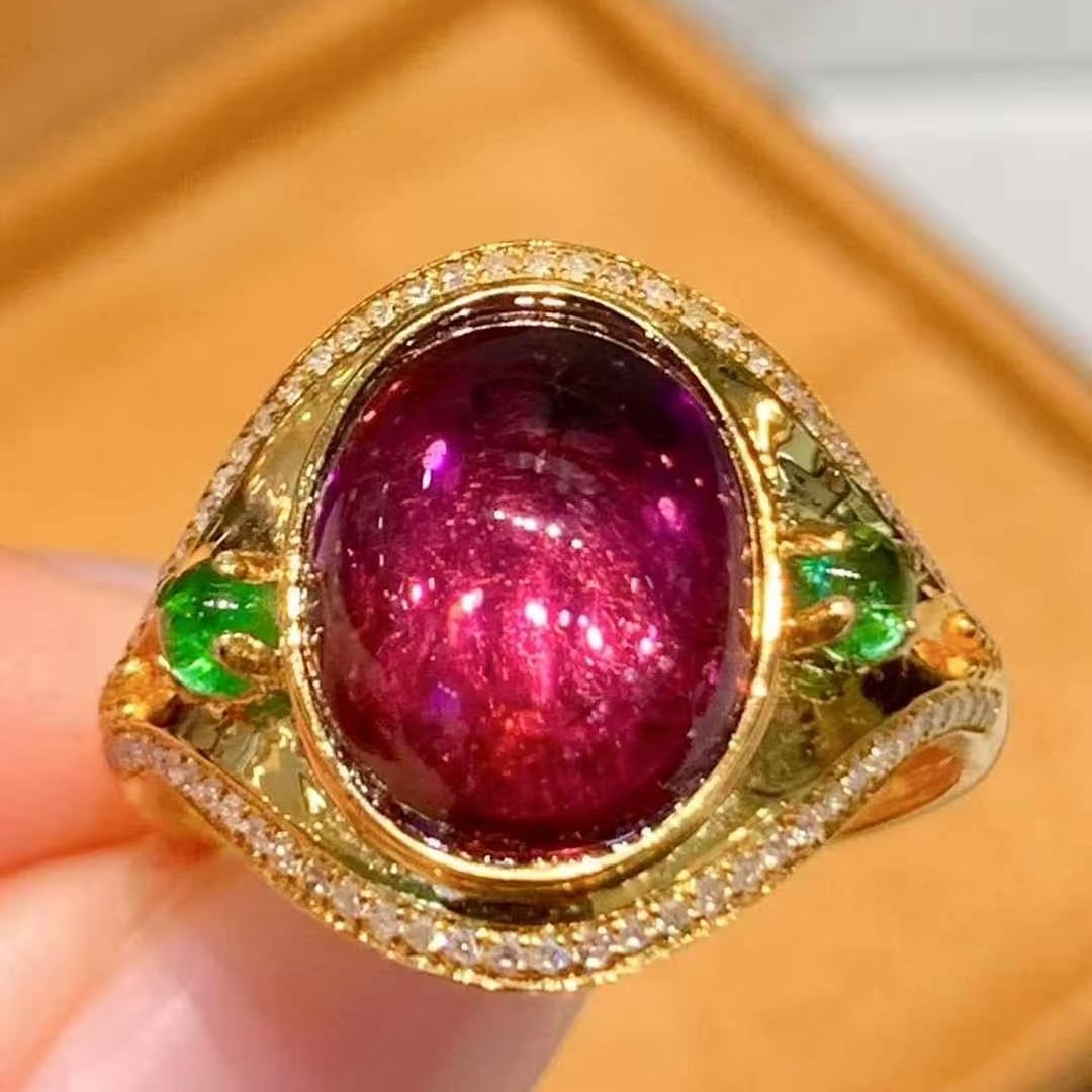 14k Gold 4 Ct Natural Tourmaline & Diamond Ring - 2