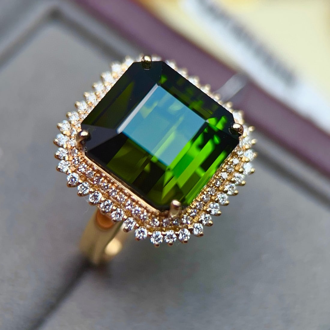 14k Gold 15.00 Ctw Natural Tourmaline & Diamond Ring - 3