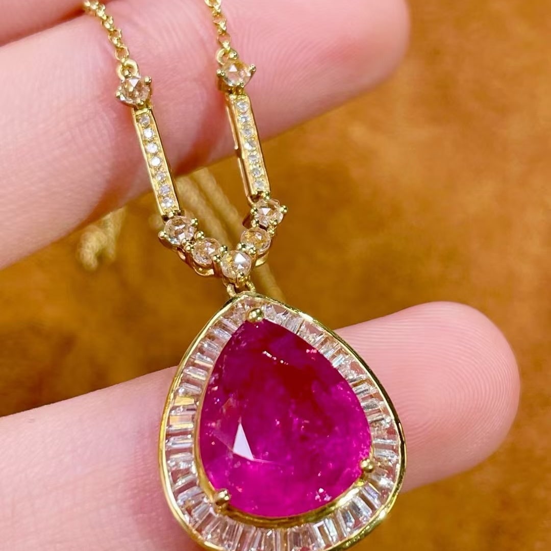 14k Gold 4.3 Ct Natural Tourmaline & Diamond & Sapphire Necklace - 3