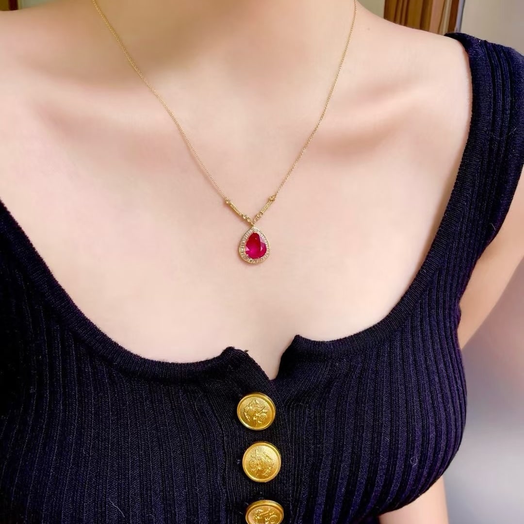 14k Gold 4.3 Ct Natural Tourmaline & Diamond & Sapphire Necklace - 5