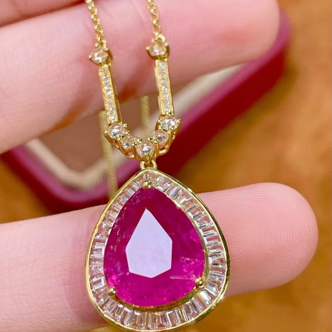 14k Gold 4.3 Ct Natural Tourmaline & Diamond & Sapphire Necklace - 6