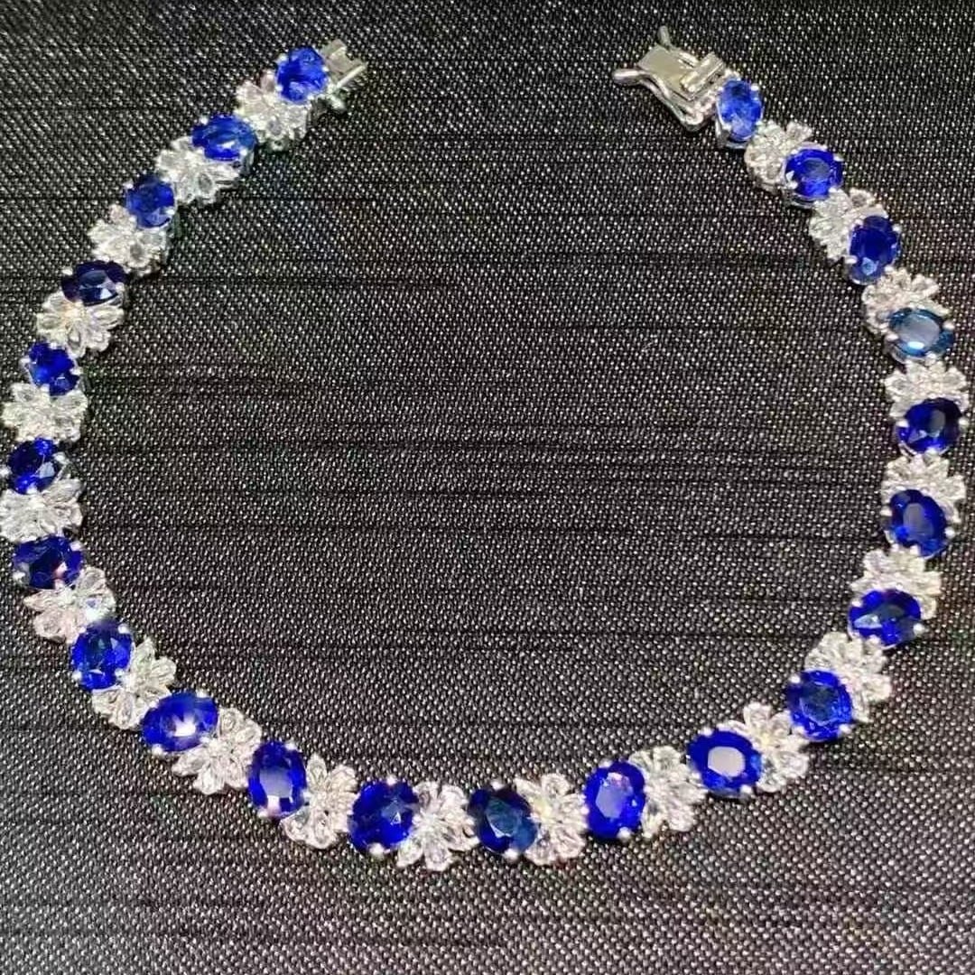 14k Gold 9.2 Ct Natural Sapphire & Diamond Bracelet (1 of 7)