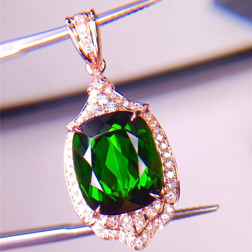 14k Gold 9.1 Ct Natural Tourmaline & Diamond Pendant( Without Chain ) - 5