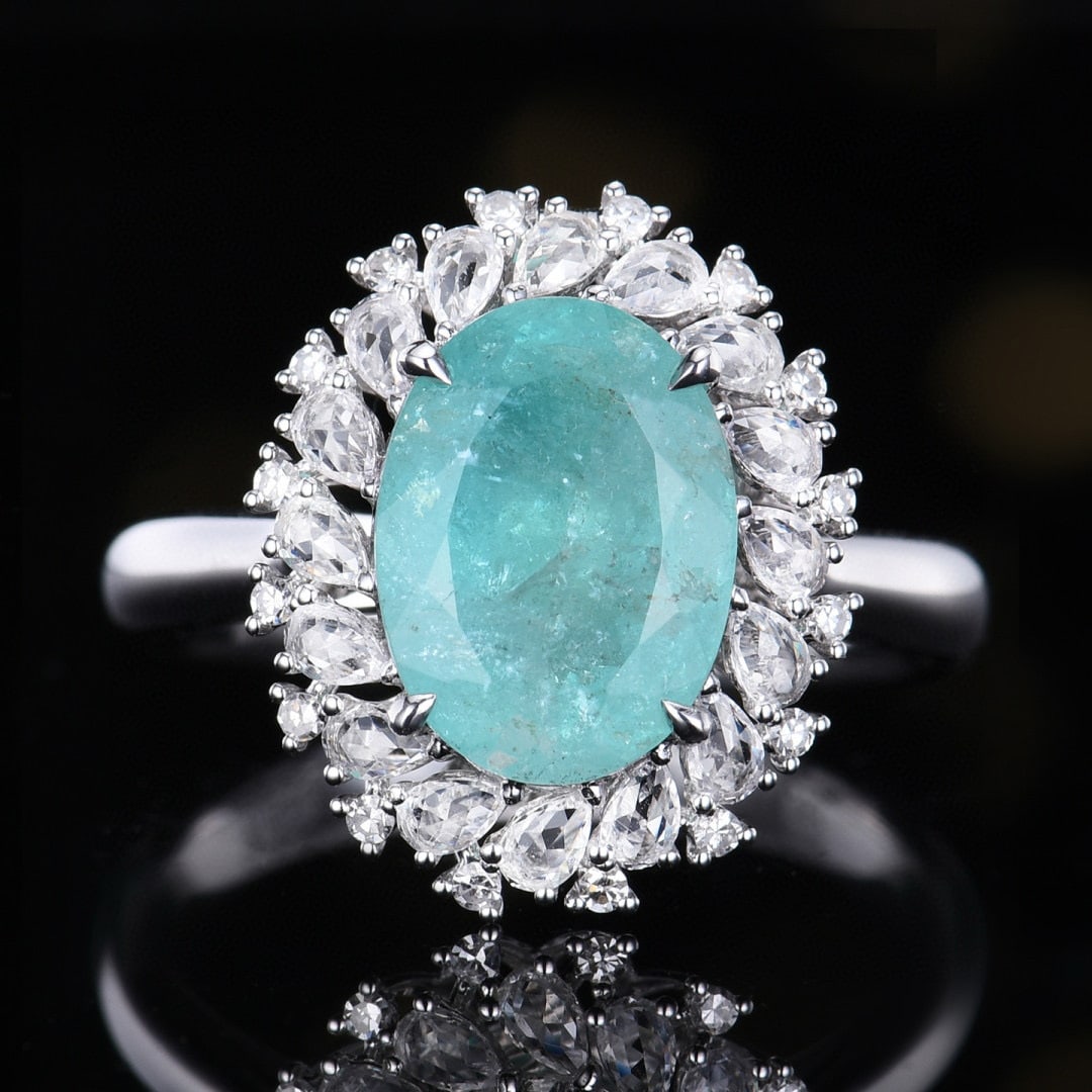 14k Gold 3.10 Ctw Natural Paraiba Tourmaline & Diamond Ring/pendant( Without Chain ): Ref:231066016 // gold content:14k gold // ring size:7. 25us // // main gemstone:paraiba tourmaline // shape:oval // carat weight:2. 97ct // color:blue // treatment:natural // // adjacent gemstone