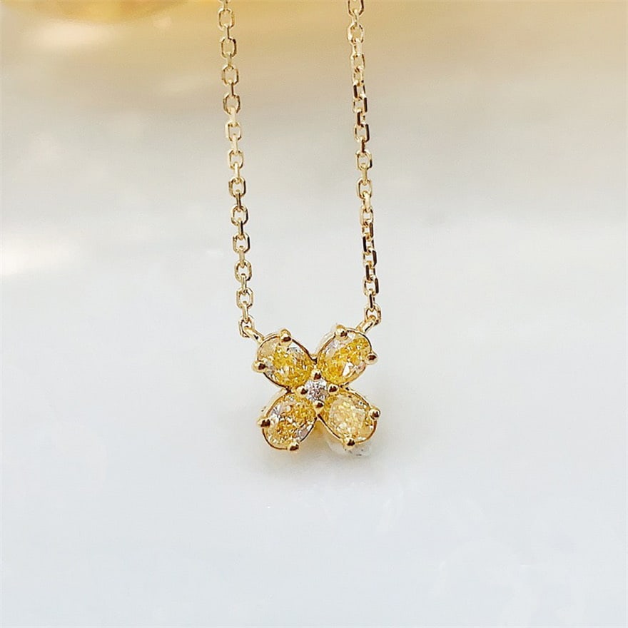 14k Gold 0.29 Ct Natural Yellow Diamond & Diamond Necklace (1 of 5)
