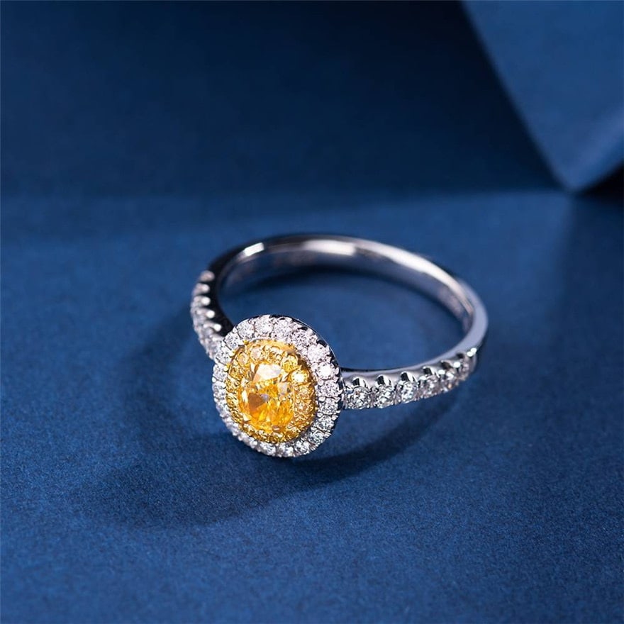 Gia Certified 14k Gold 1 Ct Natural Yellow Diamond & Diamond Ring: Ref:231066025 // gold content:14k gold // ring size:7. 25us // // main gemstone:yellow diamond // certified:gia // shape:oval // carat weight:1ct // clarity grade:si1 // color:yellow // treatment:natu
