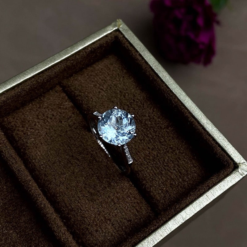 14k Gold 2.7 Ct Natural Aquamarine & Diamond Ring - 3