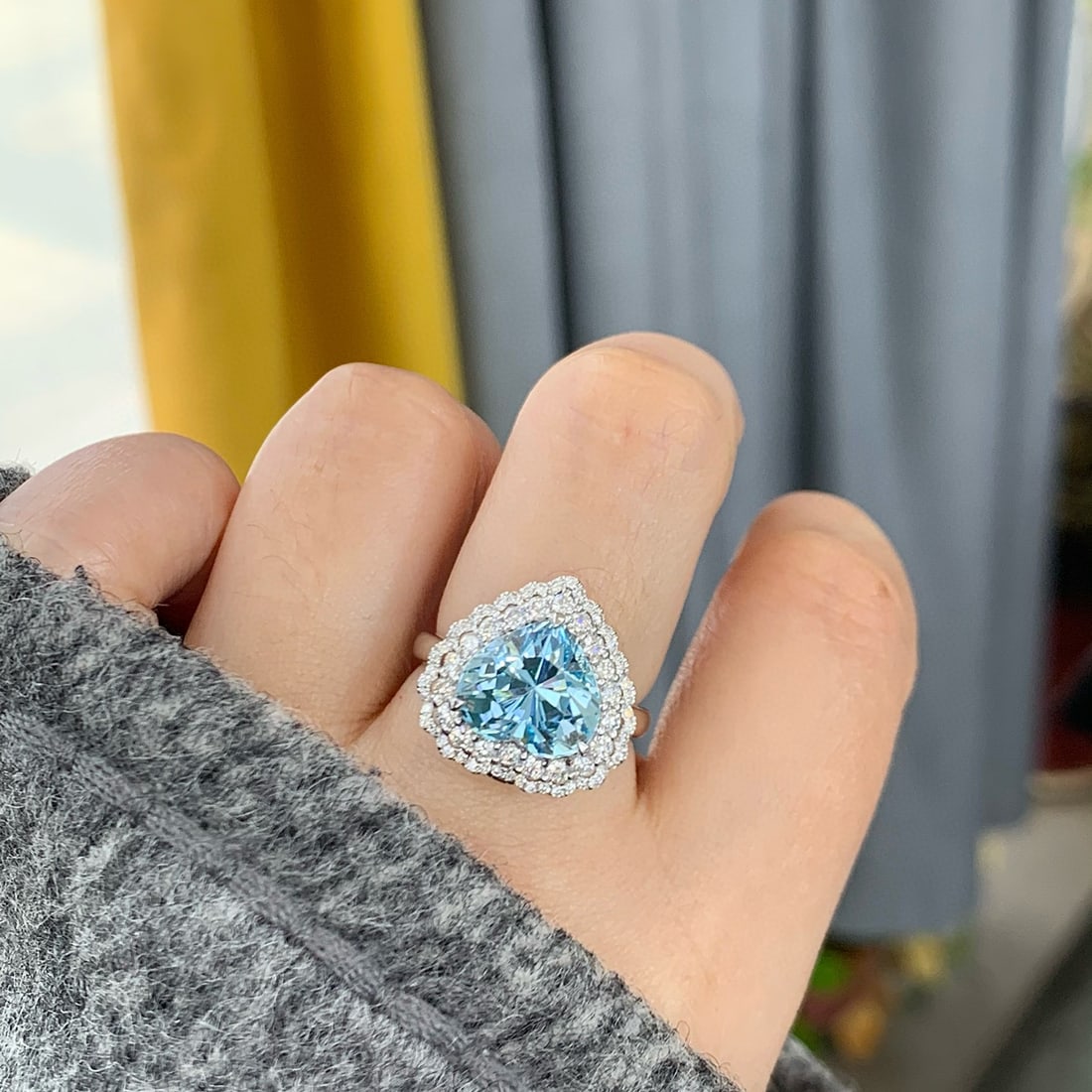 14k Gold 4.82 Ctw Natural Aquamarine & Diamond Ring/pendant( Without Chain ) - 6