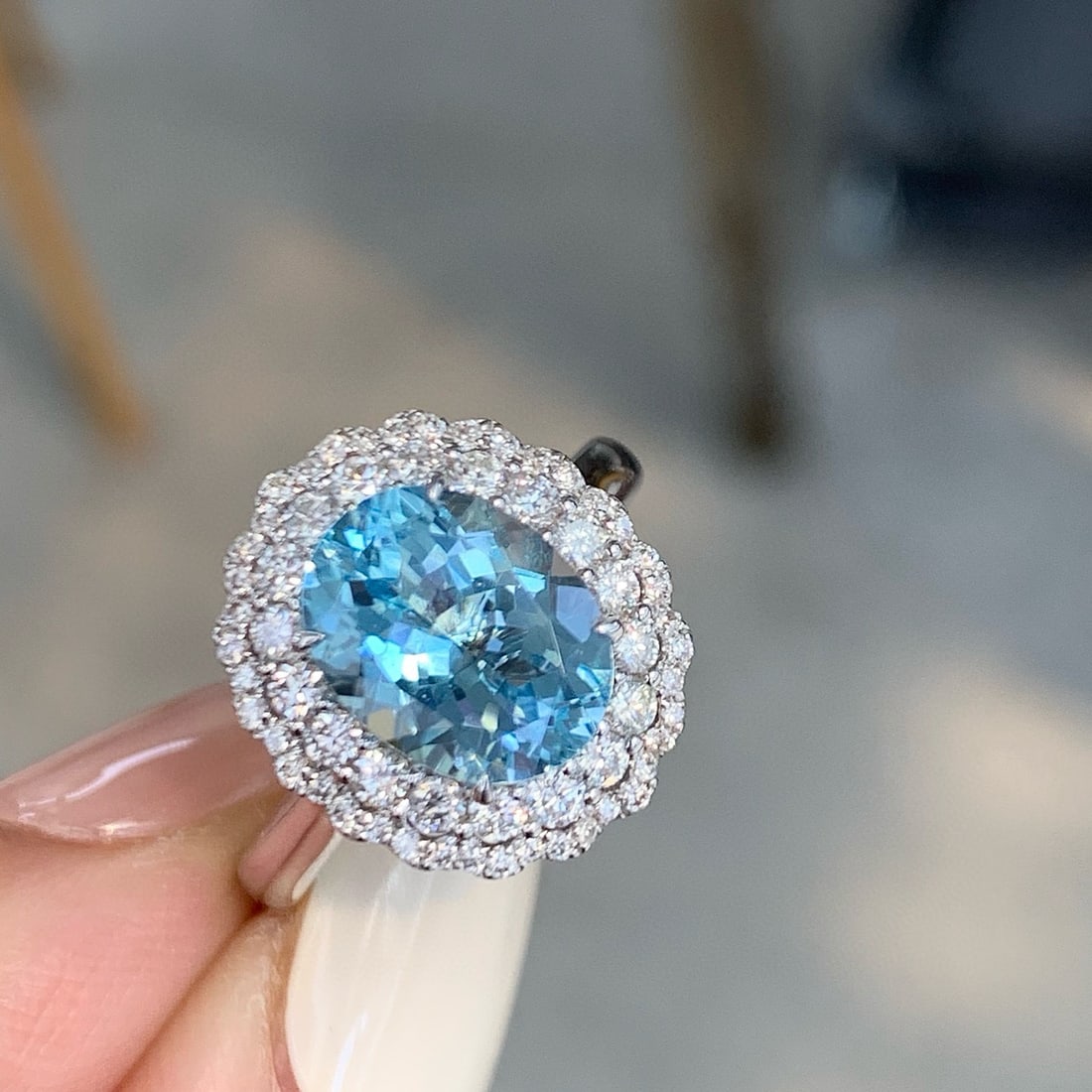 14k Gold 3.10 Ctw Natural Aquamarine & Diamond Ring/pendant( Without Chain ) - 2