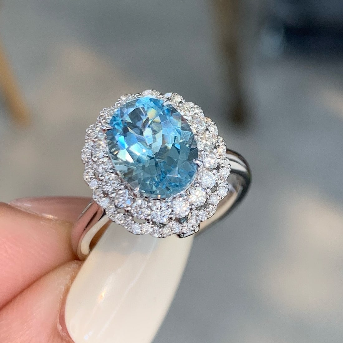 14k Gold 3.10 Ctw Natural Aquamarine & Diamond Ring/pendant( Without Chain ) - 3