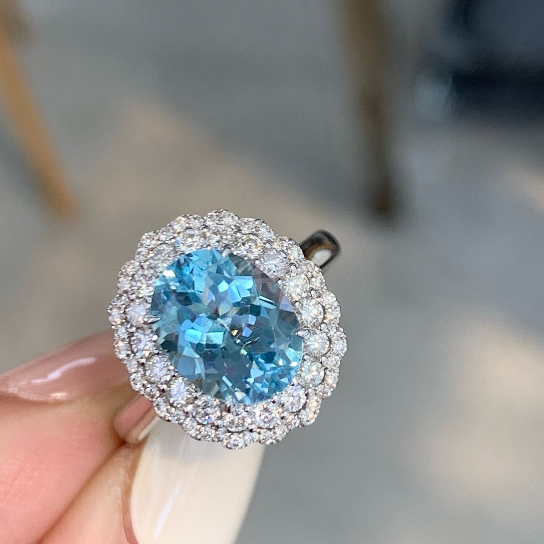 14k Gold 3.10 Ctw Natural Aquamarine & Diamond Ring/pendant( Without Chain ) - 5